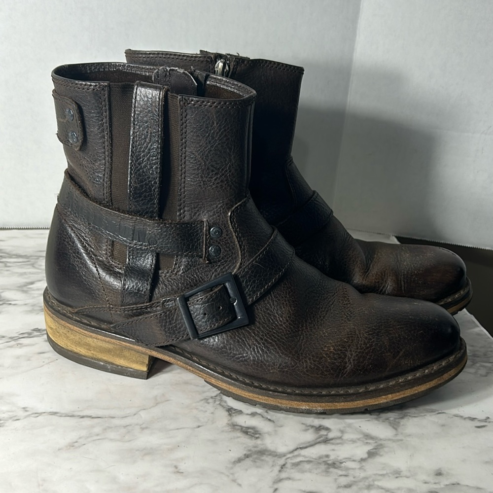 Men’s Harley-Davidson brown leather ankle zip on boots VIBRAM soles SZ 10.5